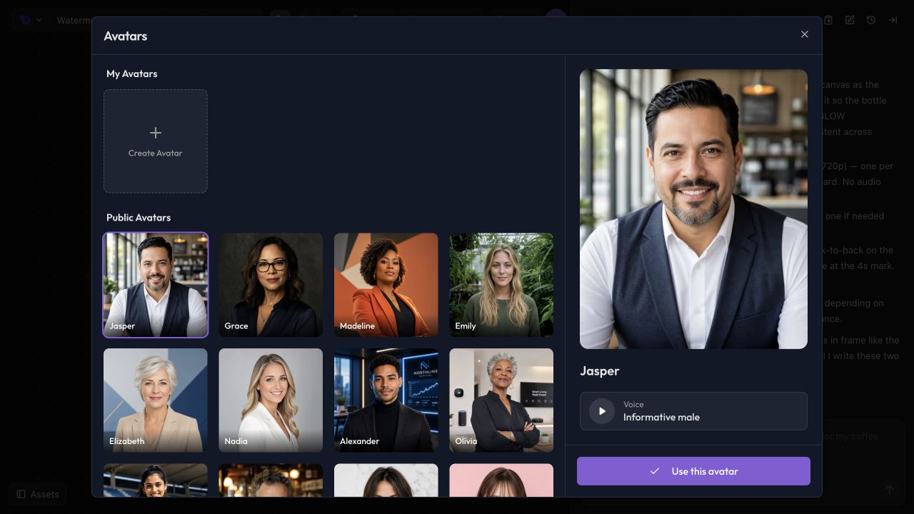 Avatar picker: Inspect the character and available voice preview
