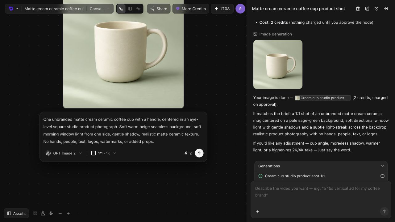 Create a variant: Review the changed prompt and price before using the generation arrow, labeled Save as variant.
