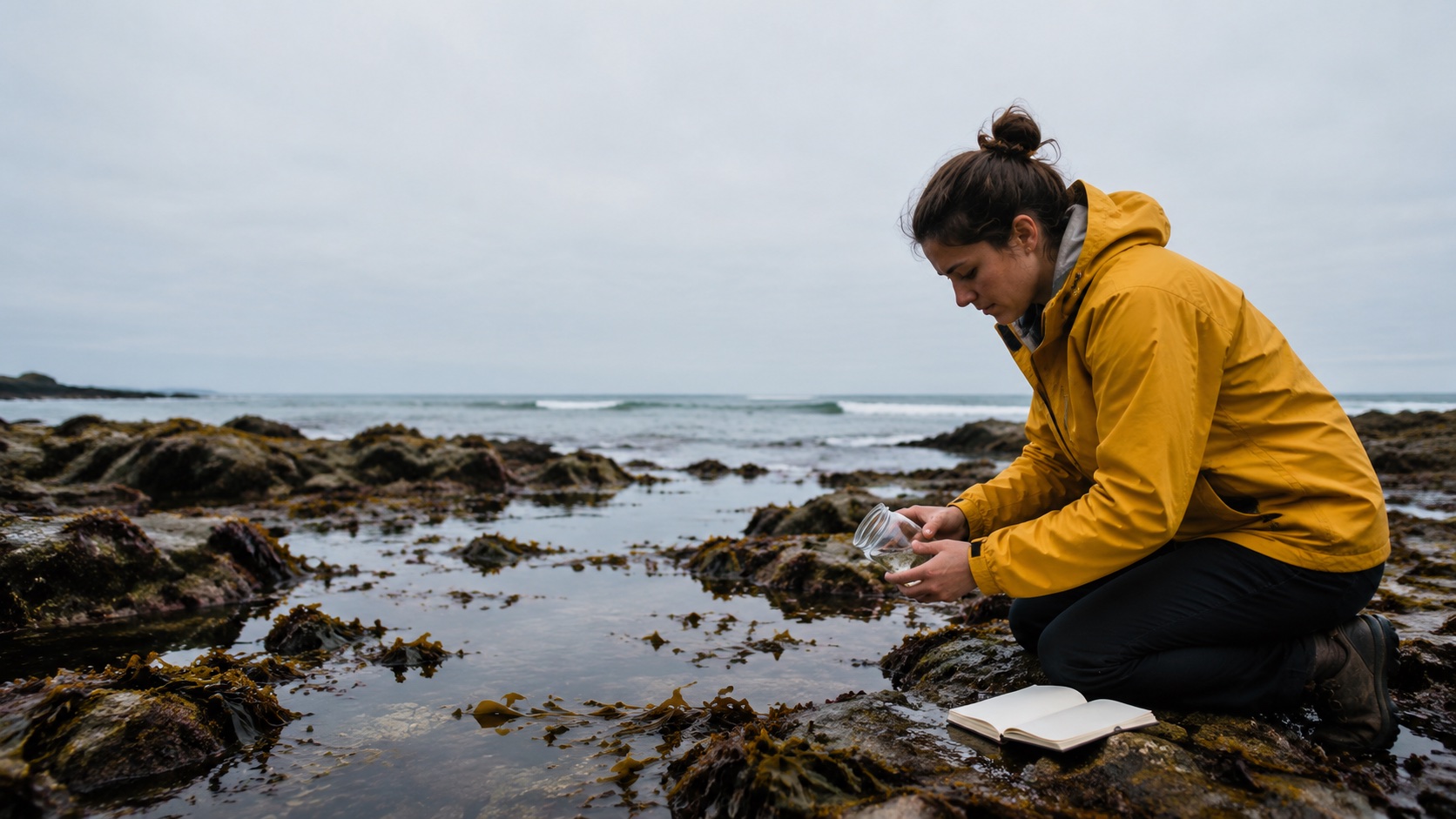 Image 1: a marine biologist beside a tide pool