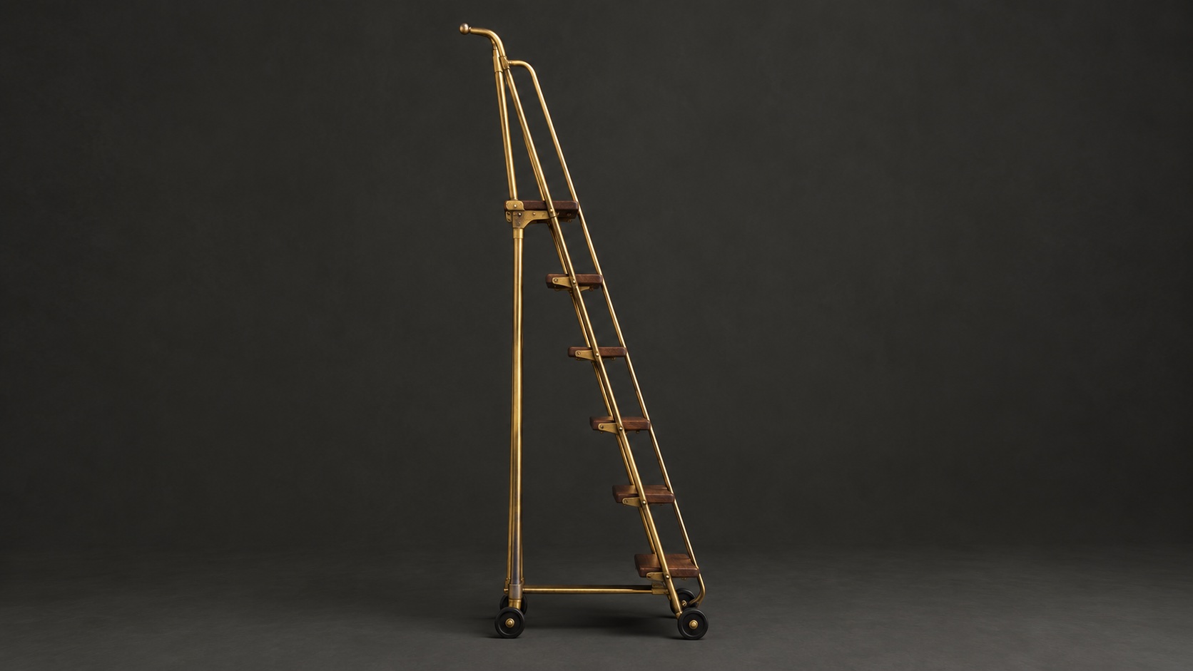 Image 3: a standalone brass rolling library ladder