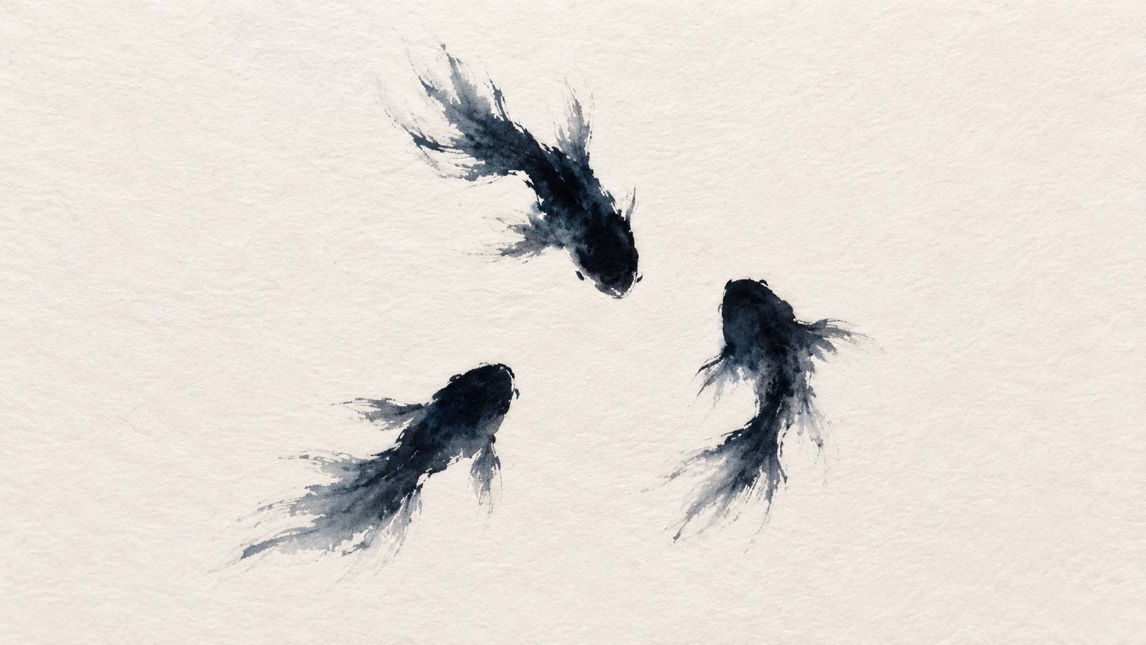 Image 1: three ink-wash fish on textured rice paper